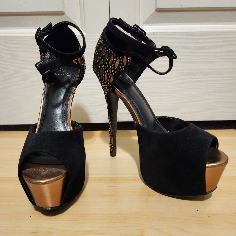Scene Weaver open toe high heels